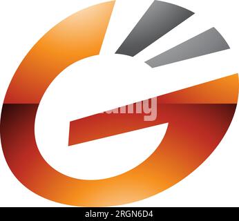 Orange and Black Glossy Striped Oval Letter G Icon on a White Background Stock Vector