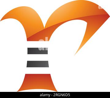 Orange and Black Glossy Striped Letter R Icon on a White Background Stock Vector