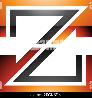 Orange and Black Glossy Striped Shaped Letter Z Icon on a White Background Stock Vector