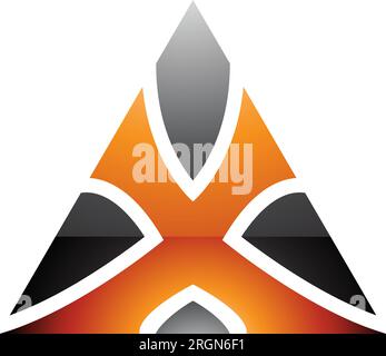 Orange and Black Glossy Triangle Shaped Letter X Icon on a White Background Stock Vector