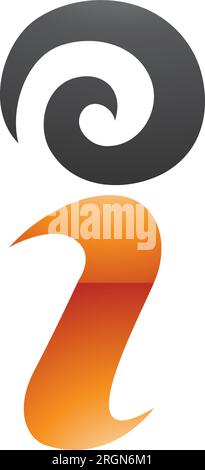 Orange and Black Glossy Swirly Letter I Icon on a White Background Stock Vector