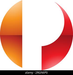 Orange and Red Glossy Circle Shaped Letter P Icon on a White Background Stock Vector