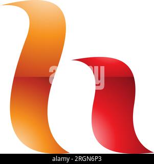 Orange and Red Glossy Calligraphic Letter H Icon on a White Background Stock Vector