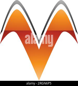 Orange and Black Glossy Wing Shaped Letter V Icon on a White Background Stock Vector