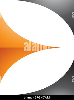 Orange and Black Glossy Uppercase Letter E Icon with Curvy Triangles on a White Background Stock Vector