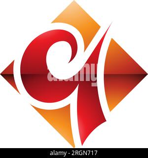 Orange and Red Glossy Diamond Shaped Letter Q Icon on a White Background Stock Vector