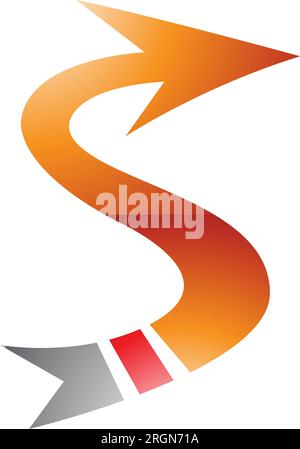 Orange and Red Glossy Arrow Shaped Letter S Icon on a White Background Stock Vector