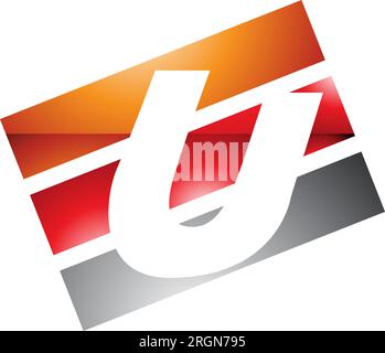 Orange and Red Glossy Rectangular Shaped Letter U Icon on a White Background Stock Vector