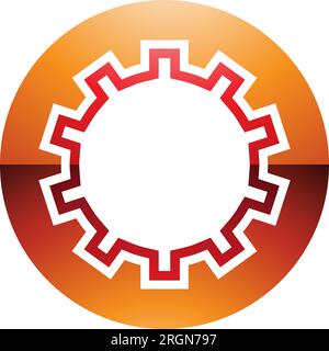 Orange and Red Glossy Letter O Icon with Castle Wall Pattern on a White Background Stock Vector
