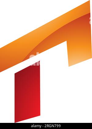 Orange and Red Glossy Rectangular Letter R Icon on a White Background Stock Vector
