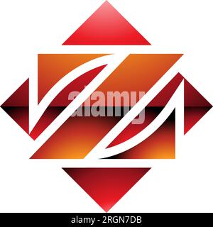 Orange and Red Glossy Square Diamond Shaped Letter Z Icon on a White Background Stock Vector