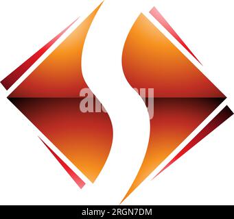 Orange and Red Glossy Square Diamond Shaped Letter S Icon on a White Background Stock Vector