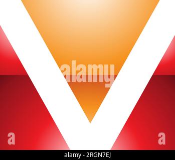 Orange and Red Glossy Rectangular Shaped Letter V Icon on a White Background Stock Vector