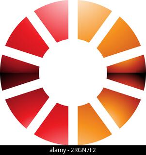 Orange and Red Glossy Striped Letter O Icon on a White Background Stock Vector