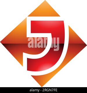 Orange and Red Glossy Square Diamond Shaped Letter J Icon on a White Background Stock Vector
