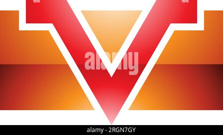 Orange and Red Glossy Rectangle Shaped Letter V Icon on a White Background Stock Vector