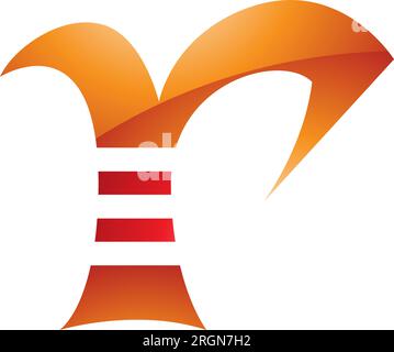 Orange and Red Glossy Striped Letter R Icon on a White Background Stock Vector