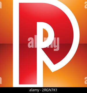 Orange and Red Glossy Square Letter P Icon on a White Background Stock Vector