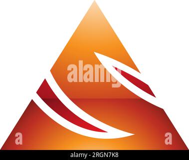 Orange and Red Glossy Triangle Shaped Letter S Icon on a White Background Stock Vector