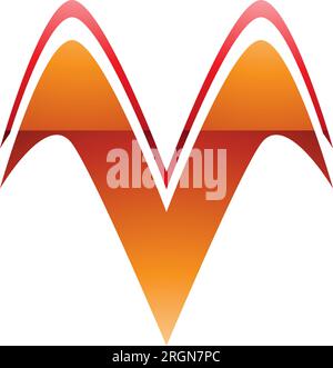 Orange and Red Glossy Wing Shaped Letter V Icon on a White Background Stock Vector