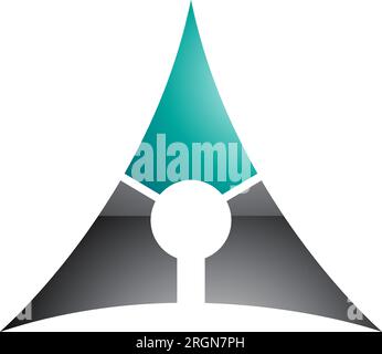Persian Green and Black Deflated Glossy Triangle Letter A Icon on a White Background Stock Vector