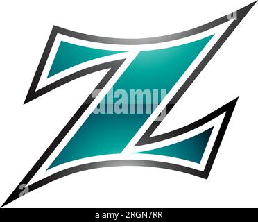 Persian Green and Black Glossy Arc Shaped Letter Z Icon on a White Background Stock Vector