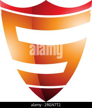 Orange and Red Glossy Shield Shaped Letter S Icon on a White Background Stock Vector