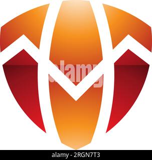 Orange and Red Glossy Shield Shaped Letter T Icon on a White Background Stock Vector
