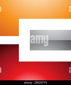 Orange Red and Grey Glossy Rectangular Letter E Icon on a White Background Stock Vector