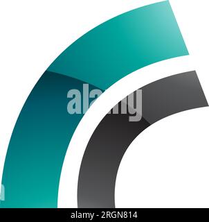 Persian Green and Black Glossy Arc Shaped Letter R Icon on a White Background Stock Vector