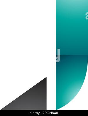 Persian Green and Black Glossy Letter J Icon with a Triangular Tip on a White Background Stock Vector