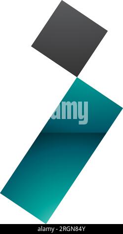Persian Green and Black Glossy Letter I Icon with a Square and Rectangle on a White Background Stock Vector