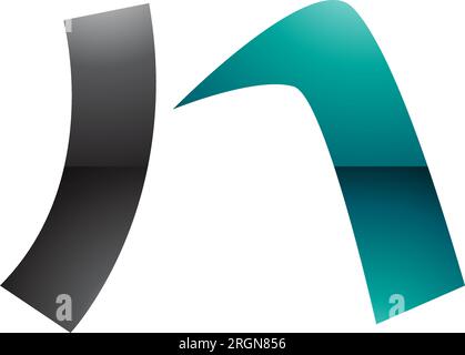 Persian Green and Black Glossy Letter N Icon with a Curved Rectangle on a White Background Stock Vector