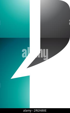 Persian Green and Black Glossy Letter P Icon with a Bold Rectangle on a White Background Stock Vector