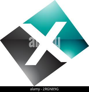 Persian Green and Black Glossy Rectangle Shaped Letter X Icon on a White Background Stock Vector