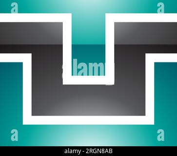 Persian Green and Black Glossy Rectangle Shaped Letter U Icon on a White Background Stock Vector
