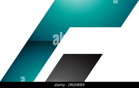 Persian Green and Black Glossy Rectangular Italic Letter C Icon on a White Background Stock Vector