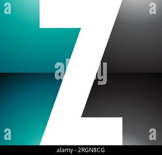 Persian Green and Black Glossy Rectangle Shaped Letter Z Icon on a White Background Stock Vector