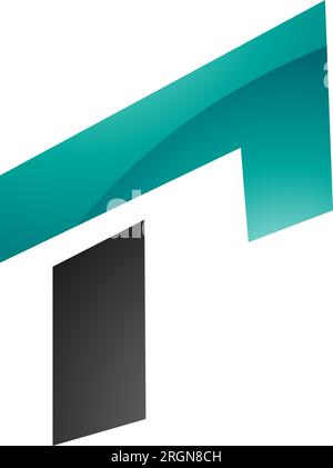 Persian Green and Black Glossy Rectangular Letter R Icon on a White Background Stock Vector