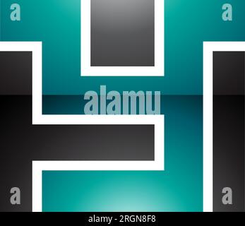 Persian Green and Black Glossy Rectangle Shaped Letter Y Icon on a White Background Stock Vector