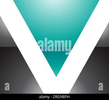 Persian Green and Black Glossy Rectangular Shaped Letter V Icon on a White Background Stock Vector