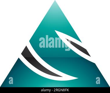 Persian Green and Black Glossy Triangle Shaped Letter S Icon on a White Background Stock Vector