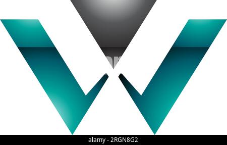 Persian Green and Black Glossy Triangle Shaped Letter W Icon on a White Background Stock Vector