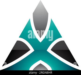 Persian Green and Black Glossy Triangle Shaped Letter X Icon on a White Background Stock Vector