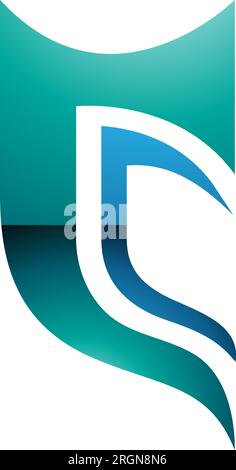 Persian Green and Blue Glossy Half Shield Shaped Letter C Icon on a White Background Stock Vector