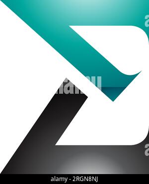 Persian Green and Black Sharp Glossy Elegant Letter E Icon on a White Background Stock Vector