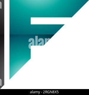 Persian Green and Black Triangular Glossy Letter F Icon on a White Background Stock Vector
