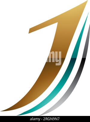 Persian Green and Golden Glossy Layered Letter J Icon on a White Background Stock Vector