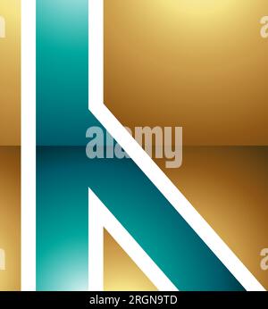 Persian Green and Golden Glossy Letter H Icon with Straight Lines on a White Background Stock Vector