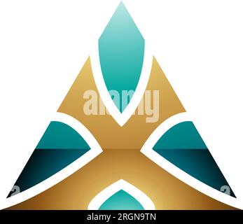 Persian Green and Gold Glossy Triangle Shaped Letter X Icon on a White Background Stock Vector